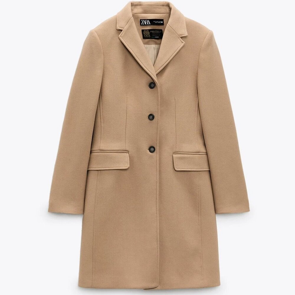 Zara Manteco Wool Blend Buttoned Coat – Light Camel 8329/744